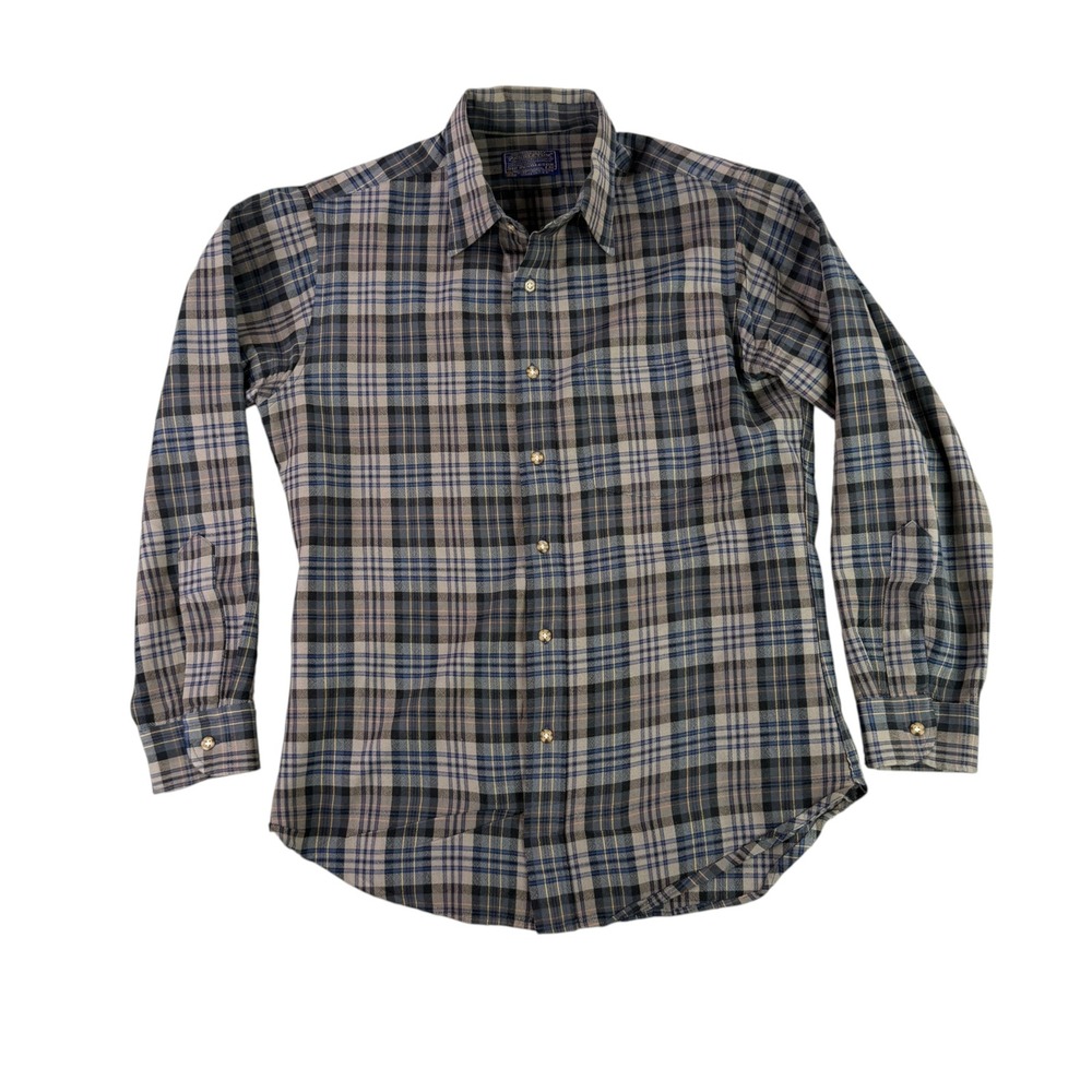 Pendleton Wool Shirt Mens M Blue Grey Shadow Plaid Vintage 70s Sir Pendleton USA